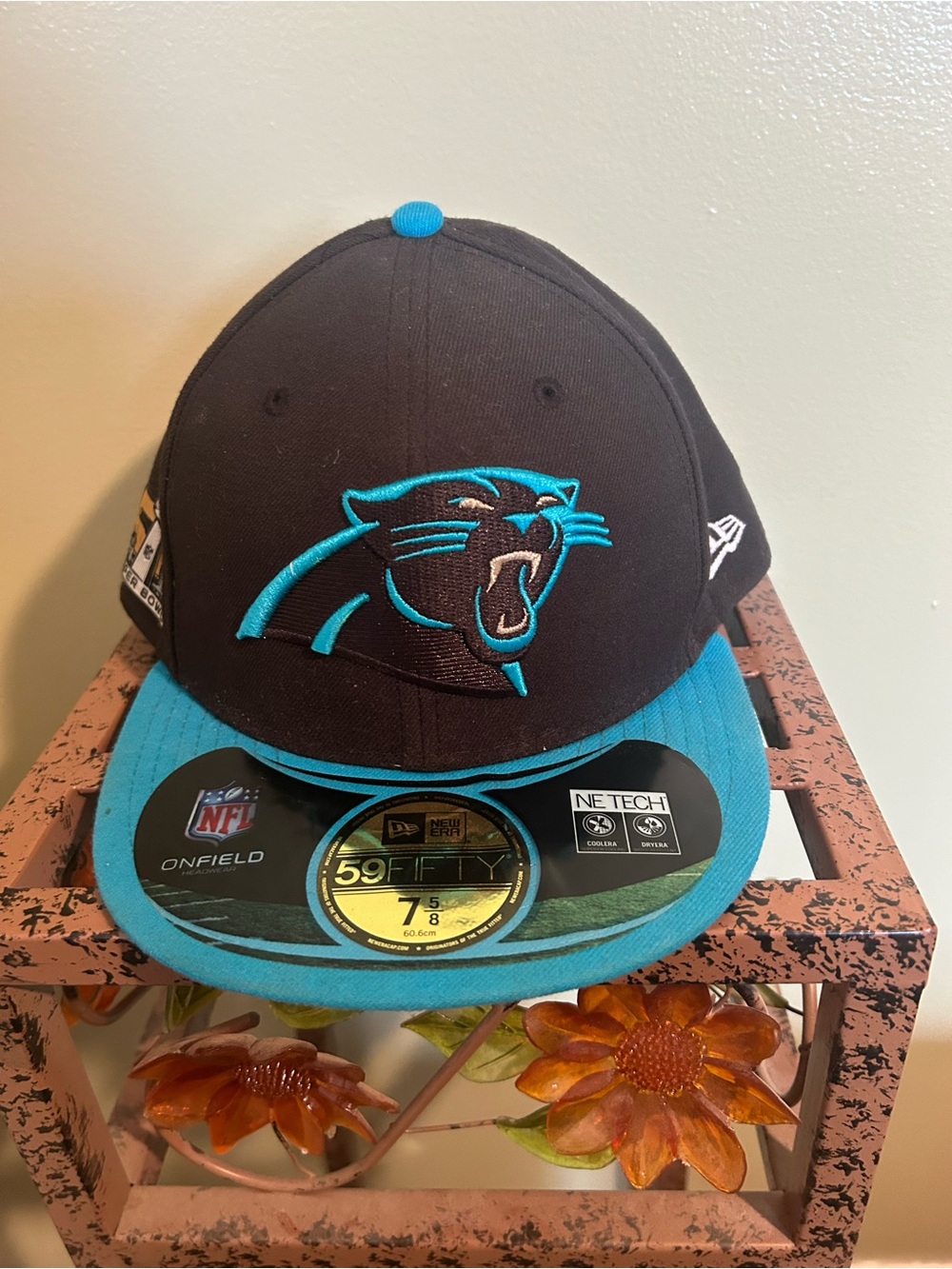 New Era 59FIFTY Carolina Panthers Fitted Hat Size 7 5/8 Super Bowl Patch Cap